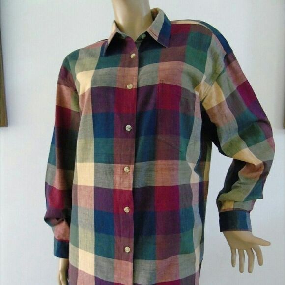 Vintage Boyfriends Shirt Multi Color Plaid Cotton - Picture 5 of 7